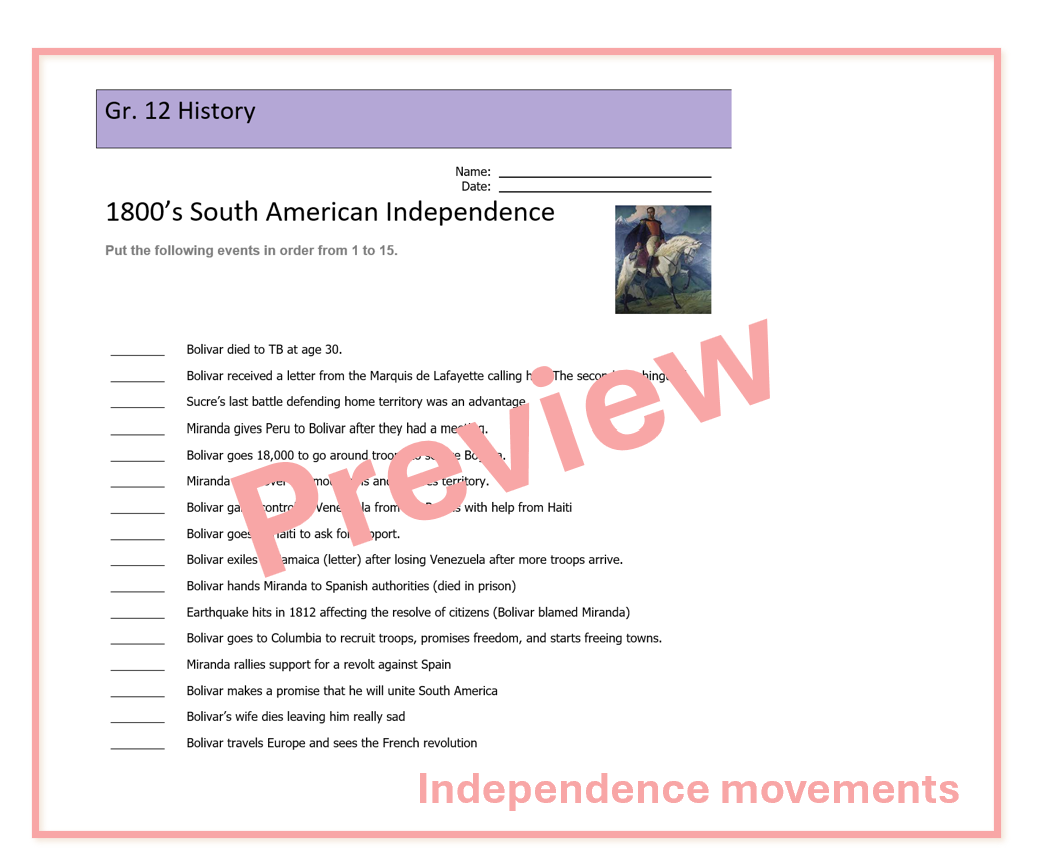 1800's SA Independence movement Bolivar